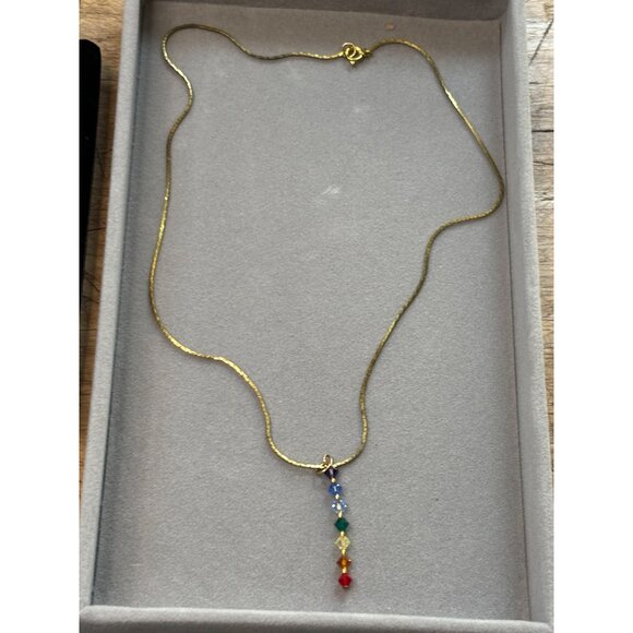 Rainbow Crystal Pendant Necklace On Gold-Tone Chain - Picture 4 of 6